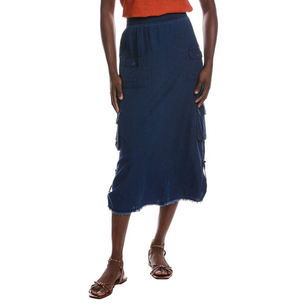 Xcvi Womens  Chesney Linen-Blend Midi Skirt, Navy